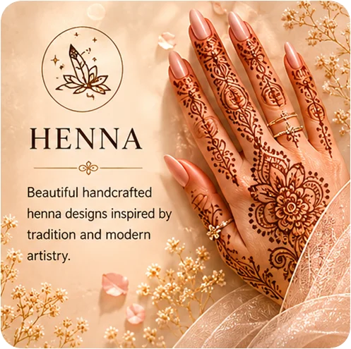 Henna in Oregon service card with handcrafted henna artwork on hands