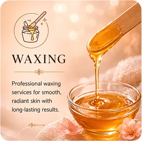 Waxing in Salem OR service card with warm wax and salon artwork